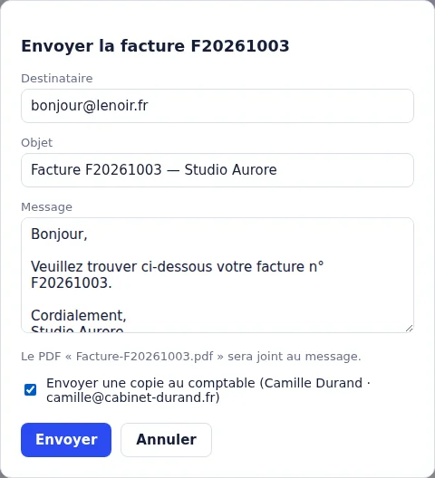 Fenêtre d’envoi par e-mail