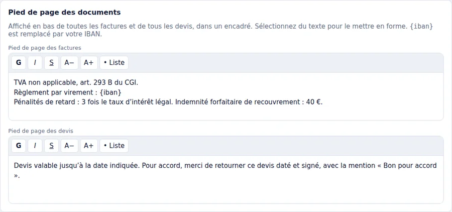 Éditeur de pied de page